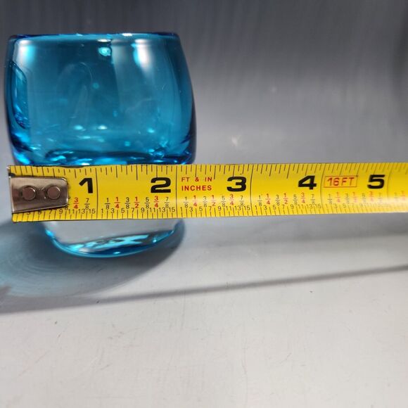 NEW Crate & Barrel Thick Turquoise Votive Holders Set 2 Clear Glass Base Poland - Picture 7 of 7